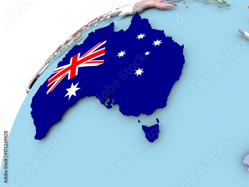 Australia on globe with flag