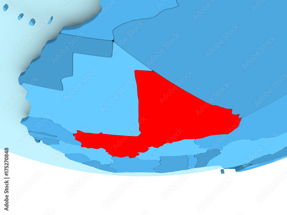 Fototapeta premium Mali in red on blue map