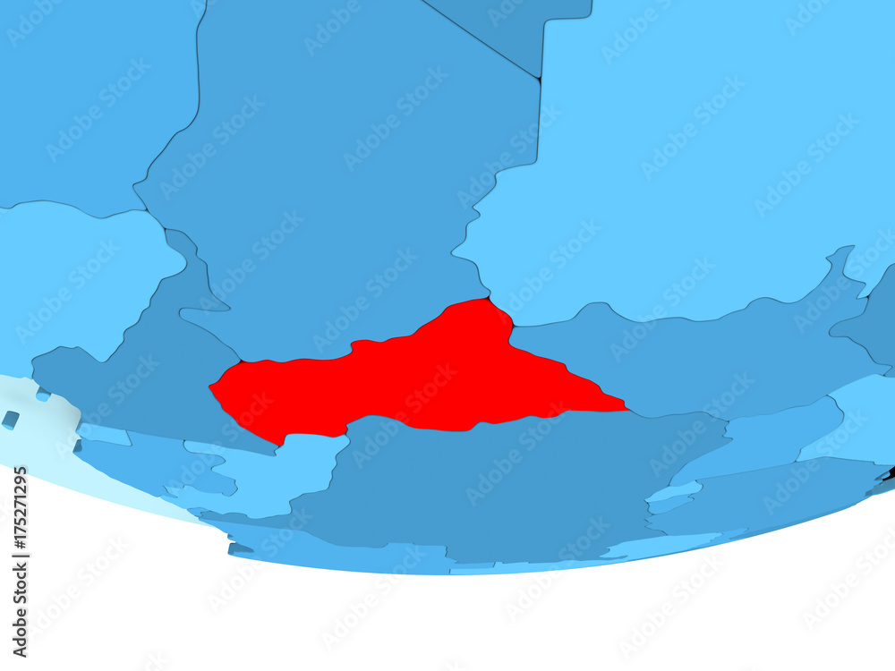 Fototapeta premium Central Africa in red on blue map