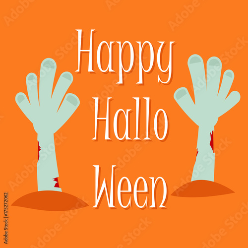 happy scary halloween greeting card with zombie hands