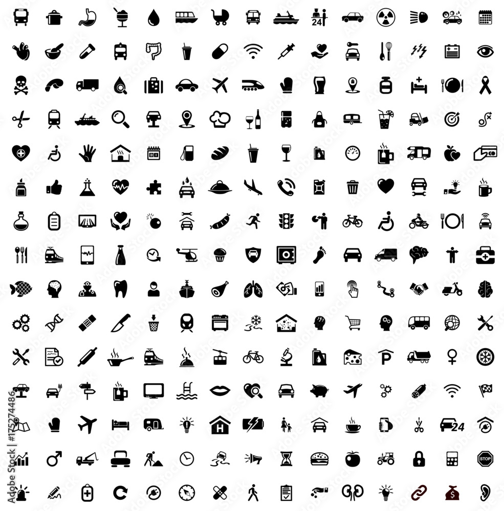 Icons Set Business Travel Hotel Traffic Medicine