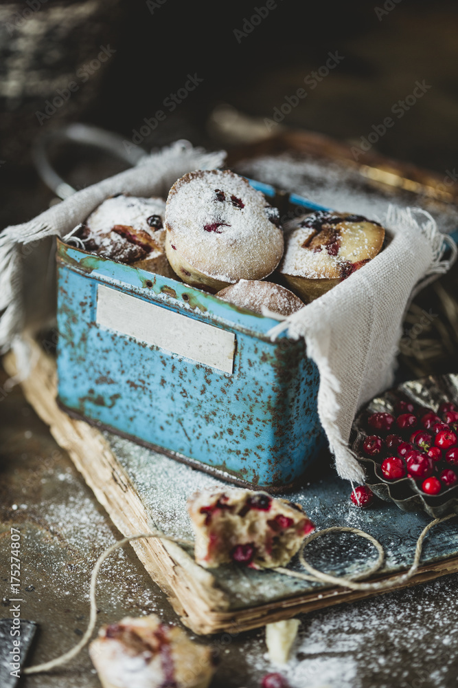 Homemade muffins with wild cranberries and white chocolate Homemade muffins with wild cranberries and white chocolate