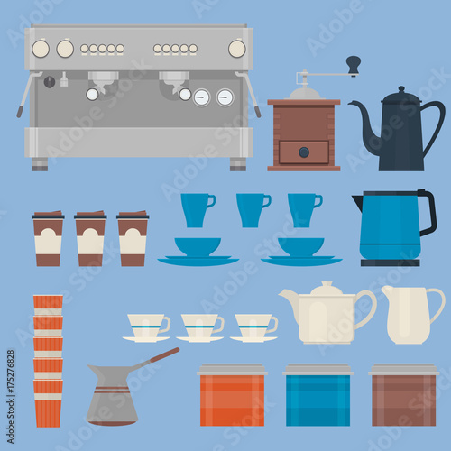 Coffee making equipment.Isolated vector objects.Coffee Icon Set. Vector illustration