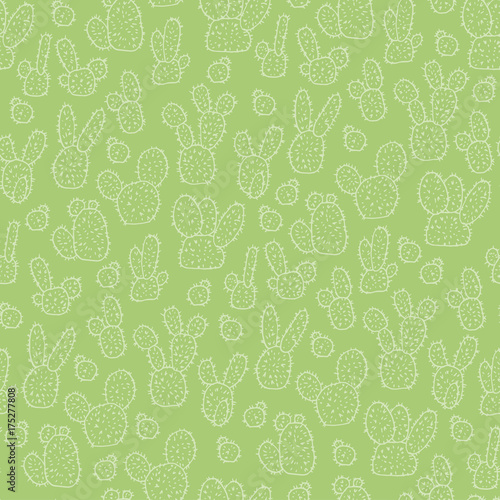 Cactus seamless pattern vector background. Vector seamless background with cactus and opuntia on white background. Ready for printing on textile and other seamless design.
