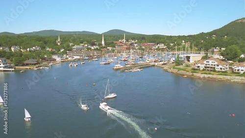 Coastal town of Camden in Maine, vintage aerial