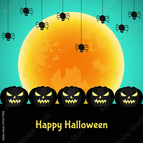  Halloween background with black pumpkin,  moon.