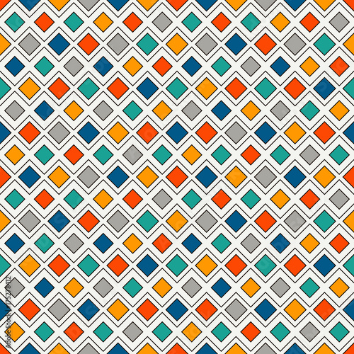 Repeated diamonds and lines background. Geometric motif. Seamless surface pattern with bright colors rhombuses ornament.