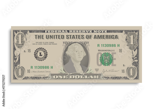 Dollar. Realistic one dollar bill. Vector illustration