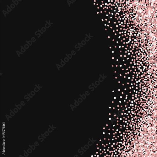 Pink gold glitter. Abstract right border with pink gold glitter on black background. Exquisite Vector illustration.