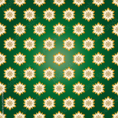 seamless vector pattern in gold color on a dark green background
