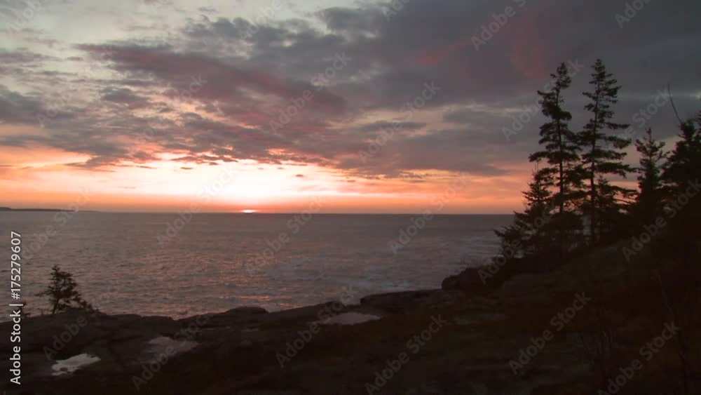 Wide, sunrise over rocky coast in Acadia National Park Wide, sunrise over rocky coast in Acadia National Park
