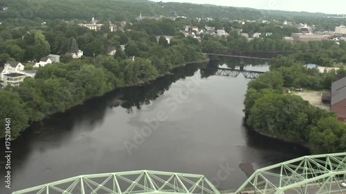 Androscoggin River flows through Lewiston, Maine, aerial