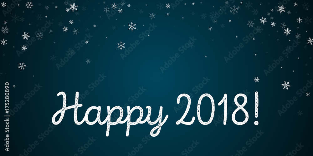 Happy 2018 greeting card. Sparse snowfall background. Sparse snowfall on blue background. Pleasing vector illustration.