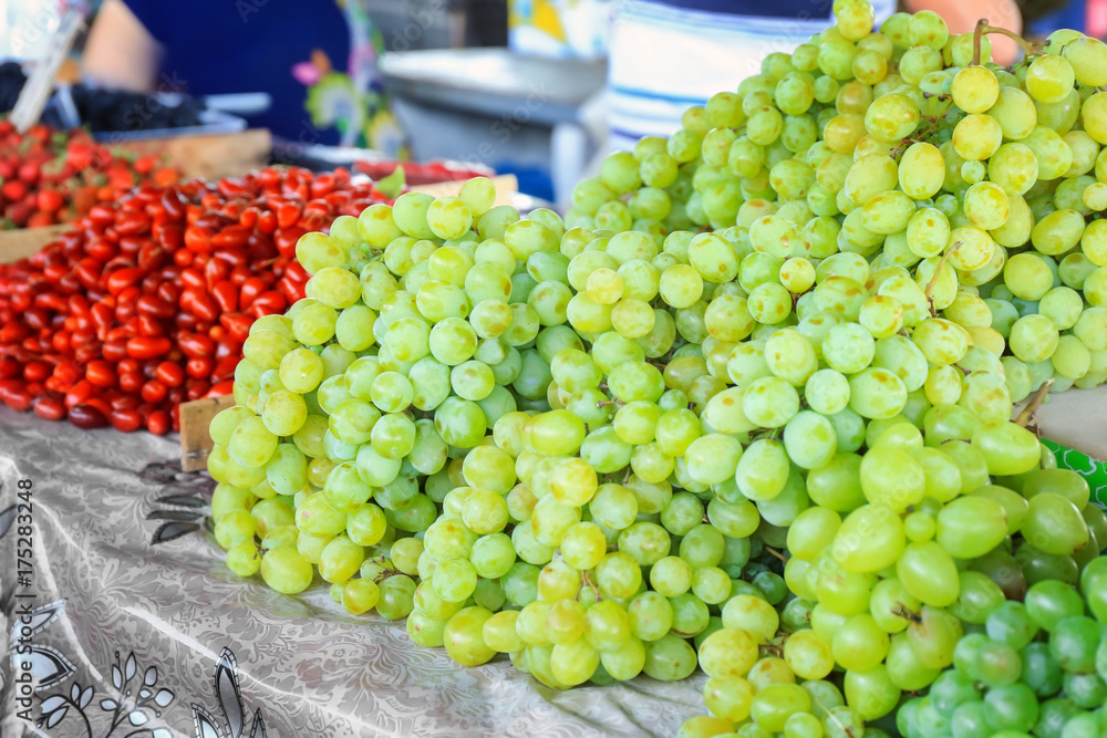 Tasty fresh grapes at market Tasty fresh grapes at market