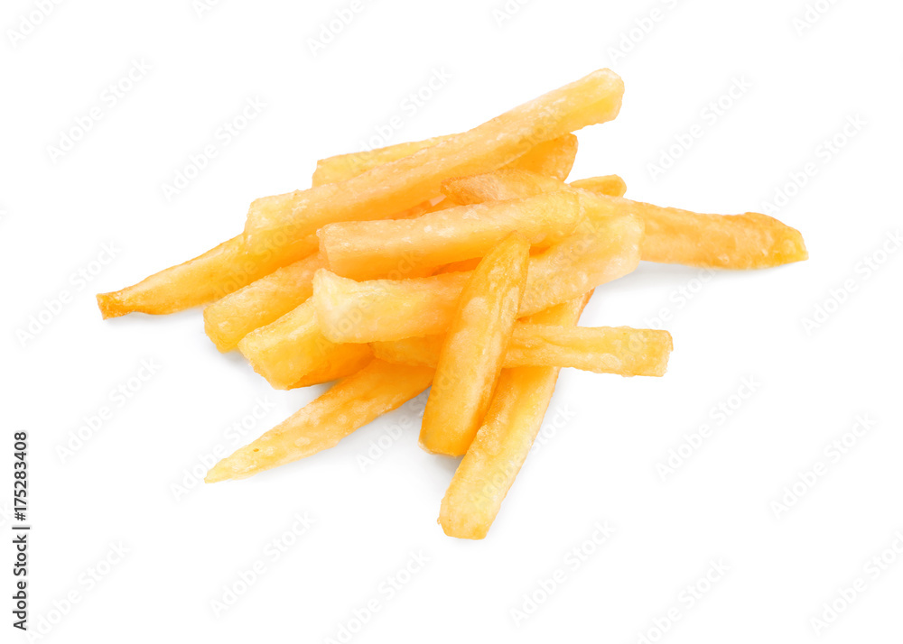 Yummy french fries on white background