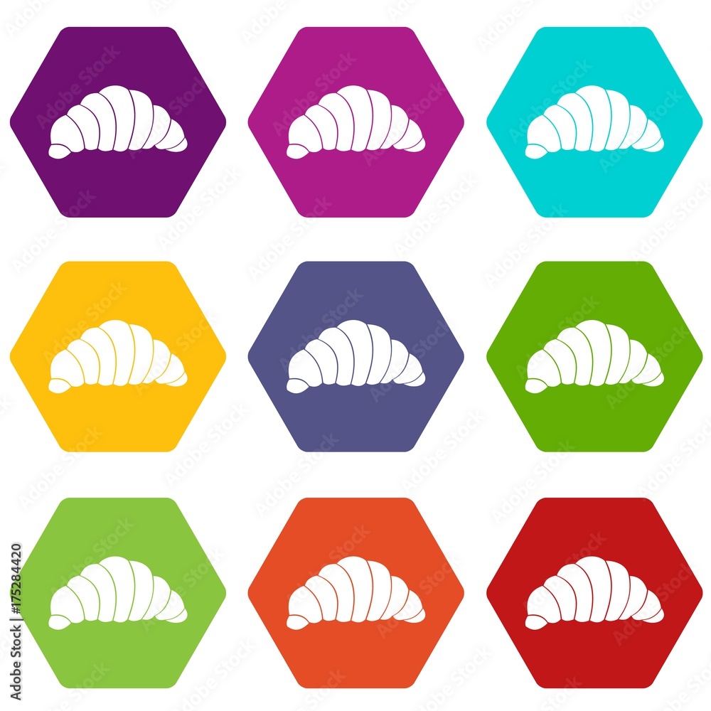 Croissant icon set color hexahedron Croissant icon set color hexahedron