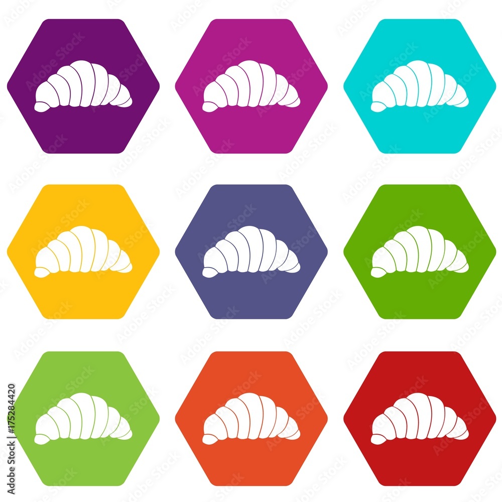 Croissant icon set color hexahedron