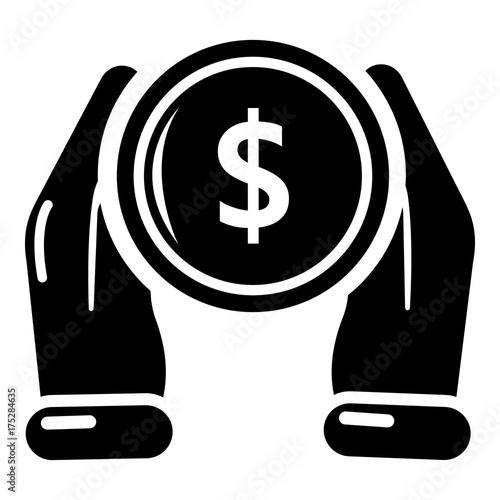 Hand coin icon, simple black style