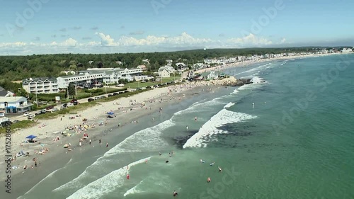 People on York Beach in Maine, aerial
