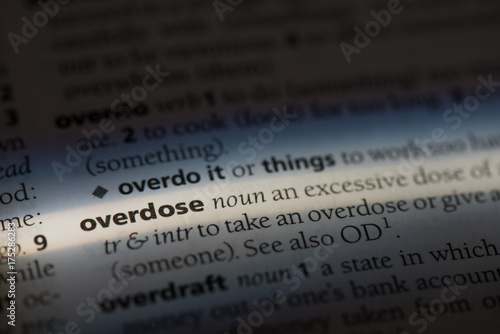 overdose word in a dictionary. overdose concept photo