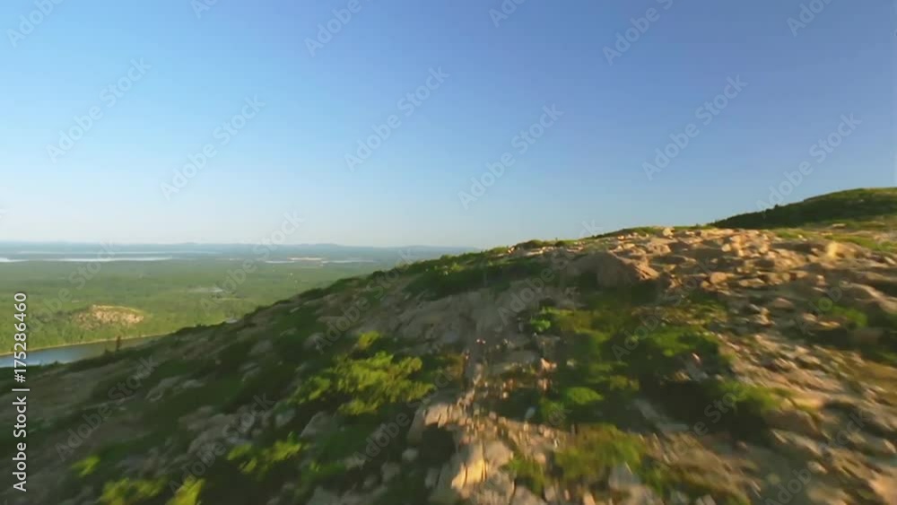 Aerial, scenic Cadillac Mountain over Eagle Lake on film Aerial, scenic Cadillac Mountain over Eagle Lake on film