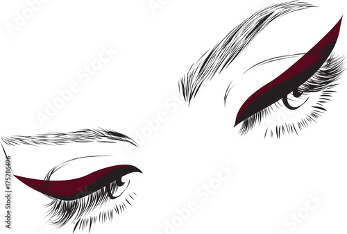Purple eyeliner beautiful woman eyes long eyelashes vector illustration