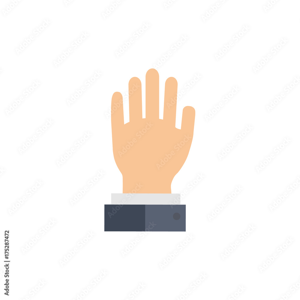 Hands human up opened palm and sleeve of a jacket. Vector illustration
