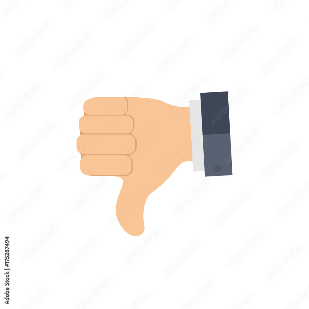 Thumb down gesture and sleeve of a jacket. Dislike symbol. Vector illustration Thumb down gesture and sleeve of a jacket. Dislike symbol. Vector illustration
