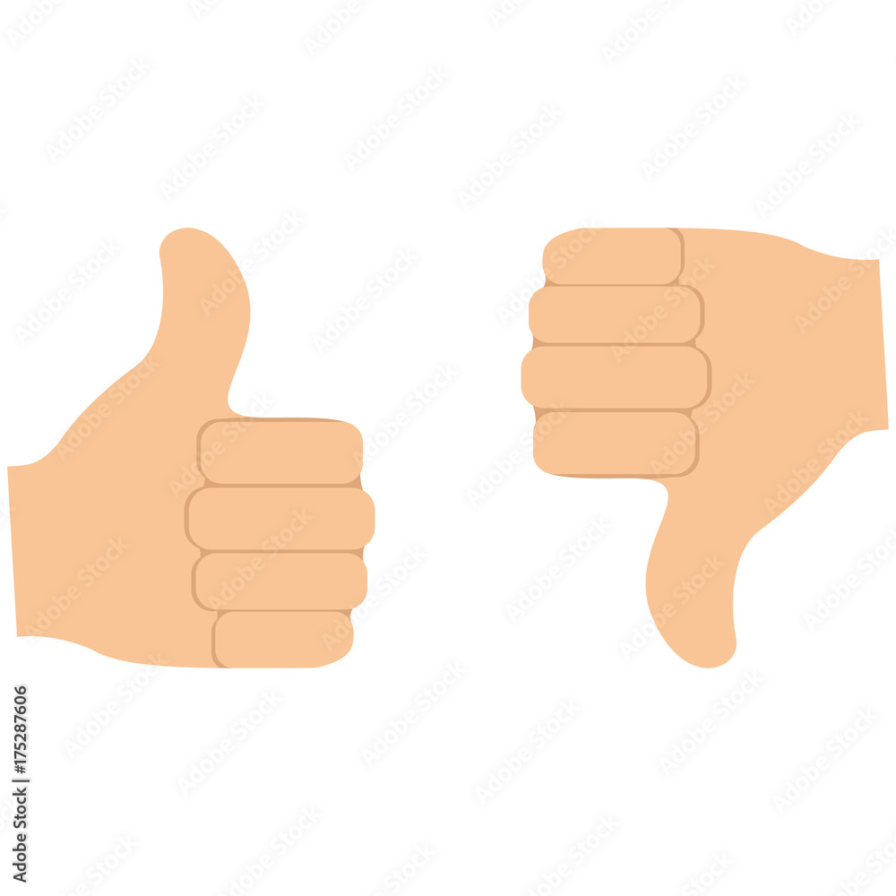 Thumbs up and thumbs down gestures like and dislike concept. Vector illustration Thumbs up and thumbs down gestures like and dislike concept. Vector illustration