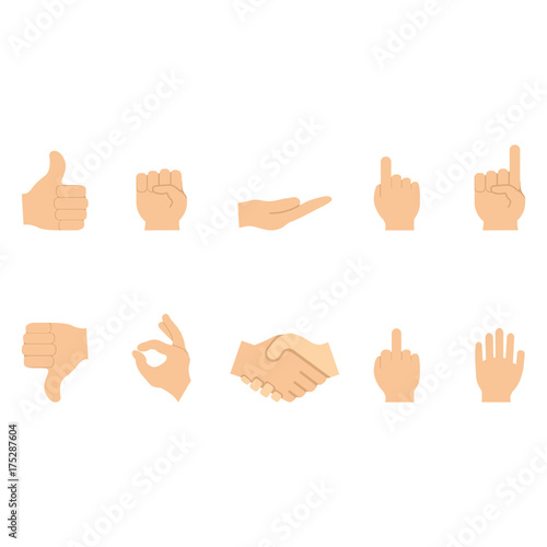 Set of hands in different gestures emotions. Vector illustration