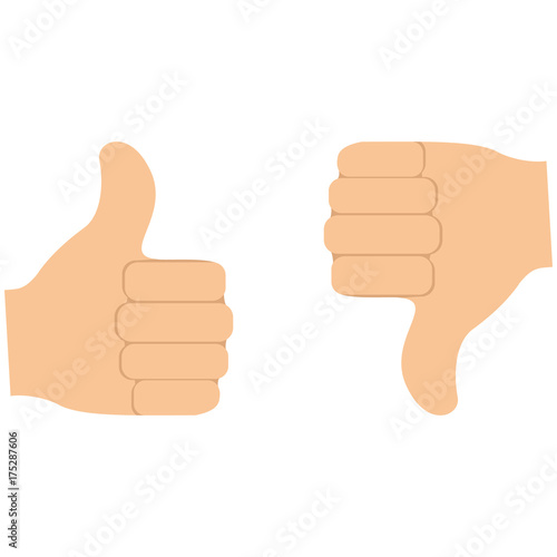 Thumbs up and thumbs down gestures like and dislike concept. Vector illustration