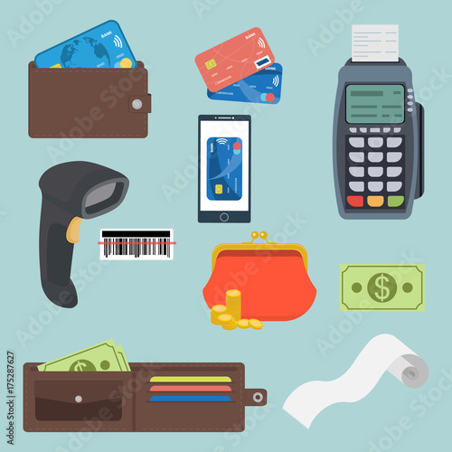 Payment and banking set. All for business payments. Vector illustration