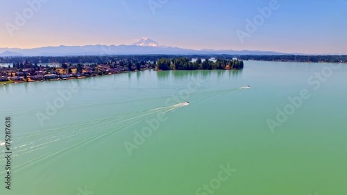 Wallpaper Mural Boats riding on a beautiful, blue lake with gorgeous, golden mount Rainier in the background Torontodigital.ca