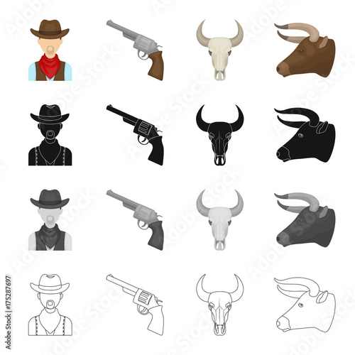 Pasture, rodeo, farm and other web icon in cartoon style. America, Texas, animals, icons in set collection.