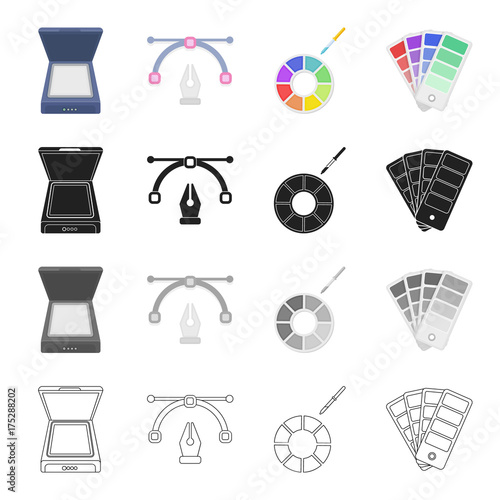 Scanning, printing, ordering and other web icon in cartoon style.Color, ink, drawing icons in set collection.,