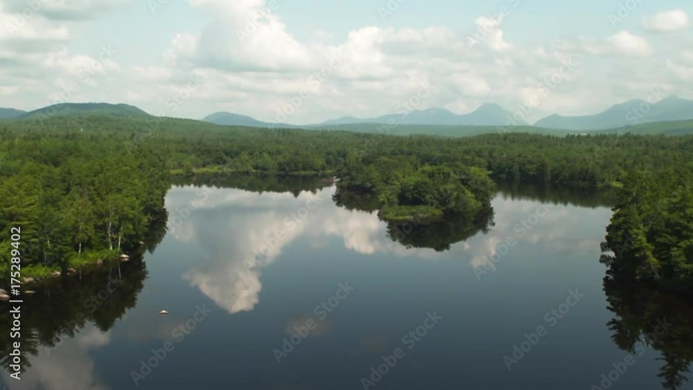Calm Penobscot River in Maine forest, aerial Calm Penobscot River in Maine forest, aerial