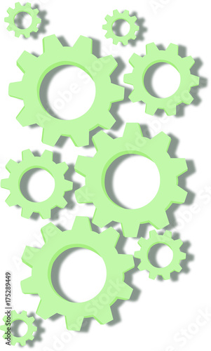 Multiple Green Gears - Vertical - Drop Shadow