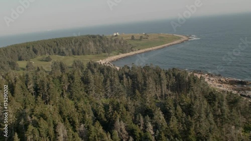 Wallpaper Mural Waves crash on shore near lighthouse in Acadia National Park, aerial Torontodigital.ca