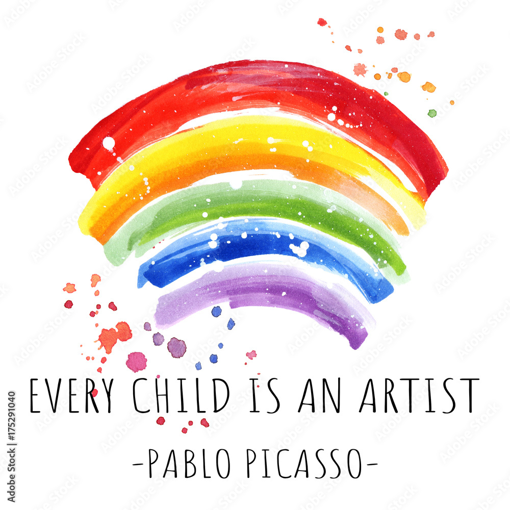 an　Photo　drawing　hand　word,　rainbow　Art　Print　background,　artist　Every　child　on　is　quotation　gre