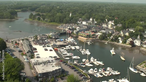 Boats docks in Kennebunkport, Maine aerial