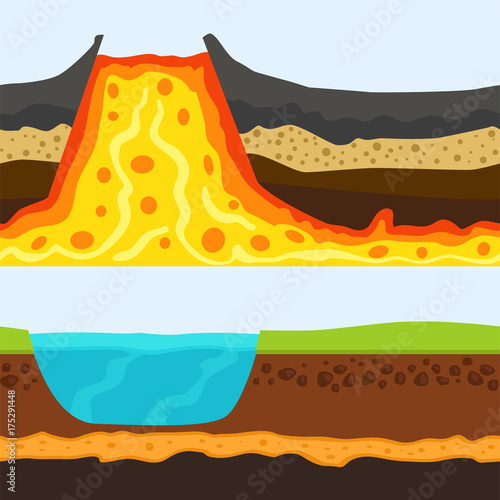 Illustration of cross section of ground volcano country gardening ground slices land piece nature outdoor vector.
