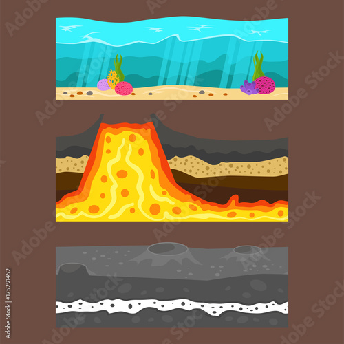 Illustration of cross section of ground volcano country gardening ground slices land piece nature outdoor vector.