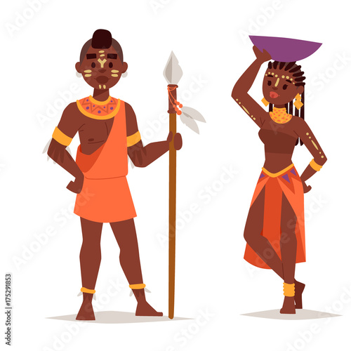 Maasai african people in traditional clothing happy person families vector illustration.