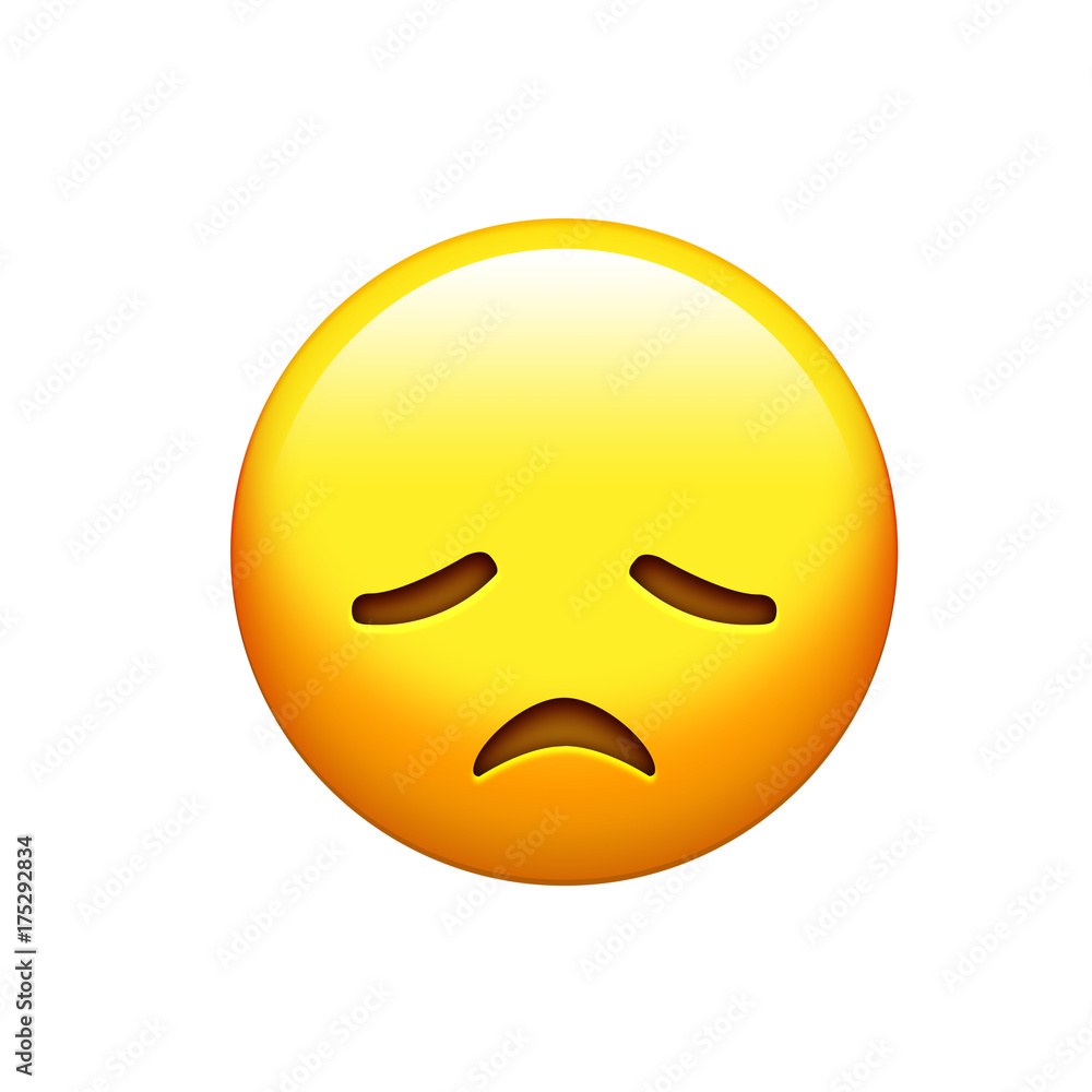 Fototapeta premium Emoji yellow disappointed, upset face and closing eyes icon