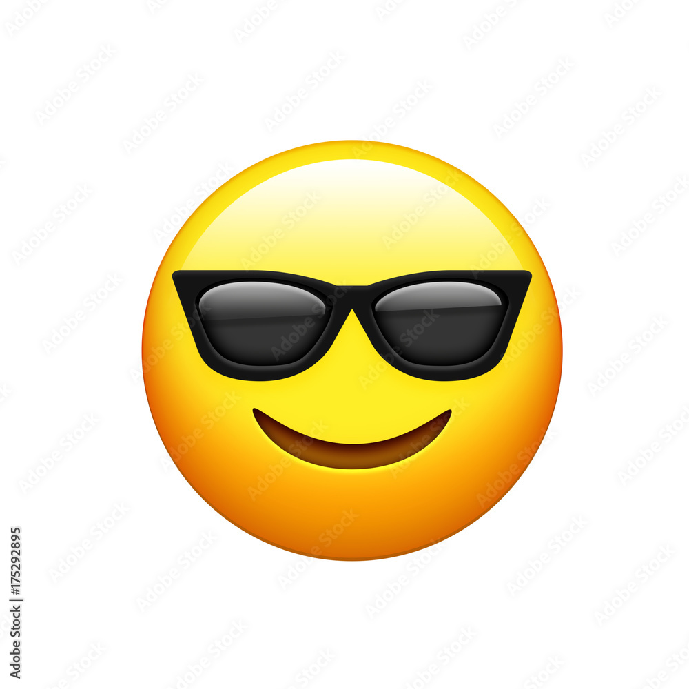 Isolated yellow happy face with black sunglass Isolated yellow happy face with black sunglass