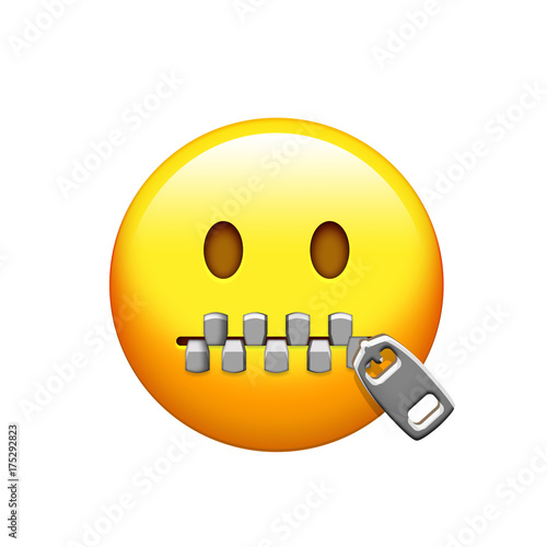 Isolated yellow emotional face and zipped mouth icon photo