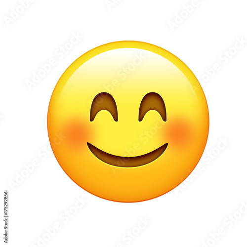 Isolated yellow face with red cheeks and smiling eyes icon