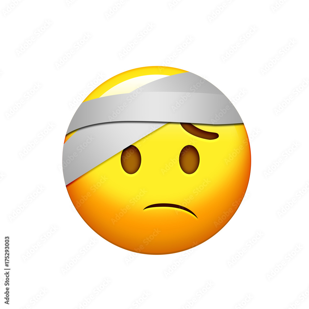 Fototapeta premium Yellow wounded headache face with head bandage icon