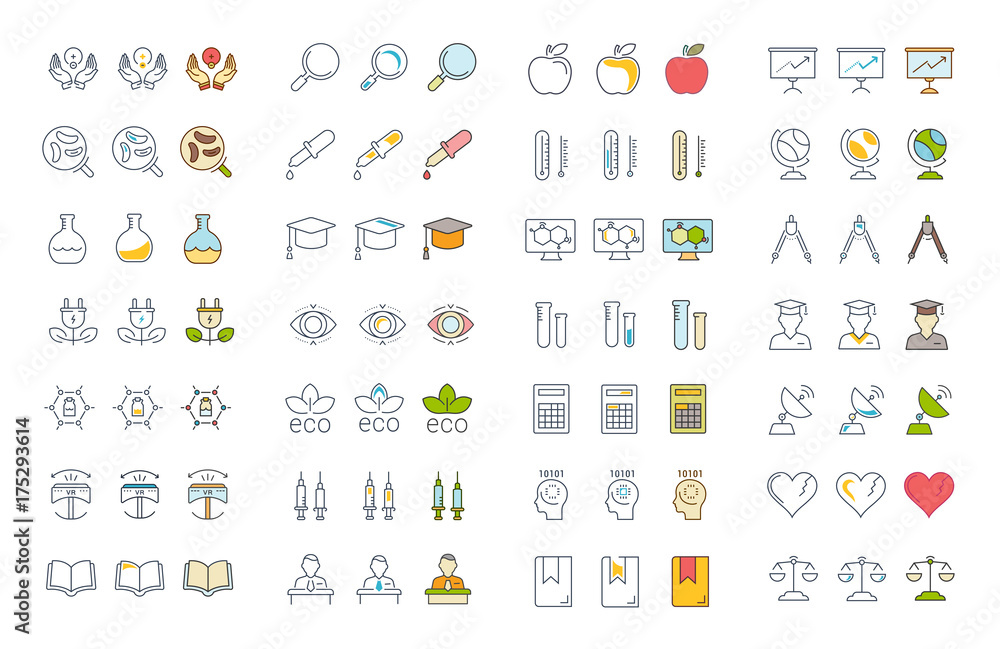 Set Vector Flat Line Icons Science Set Vector Flat Line Icons Science