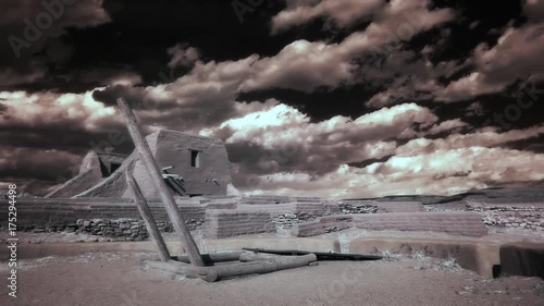 Infrared Time Lapse Of Storm Clouds Over Adobe Church Ruins